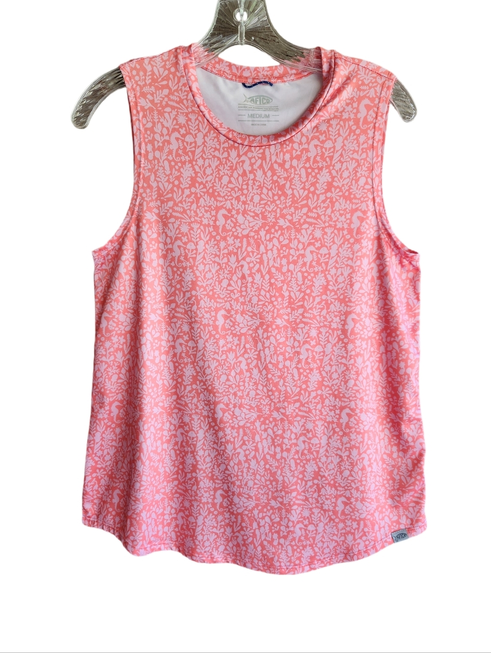 AFTCO Women's Sleeveless Top Seahorse Pattern Coral + Pink Size M
